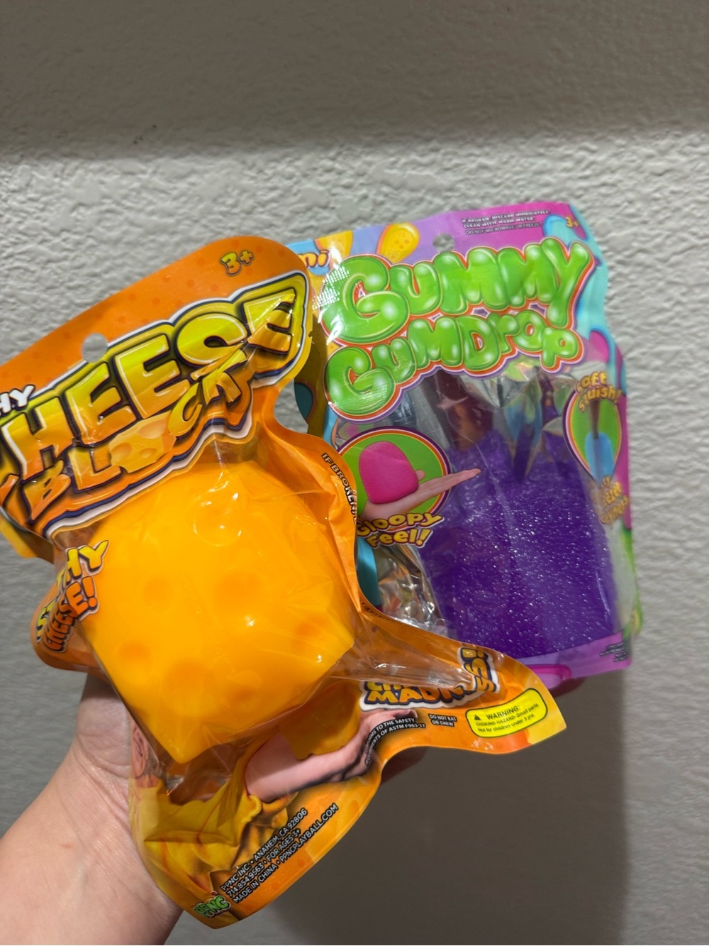 Bundle of 2. Squishy Cheese Block & Gummy Gumdrop. NEW